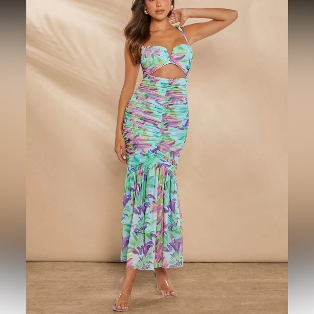 Elegant Blue and Purple Floral Wedding Dress